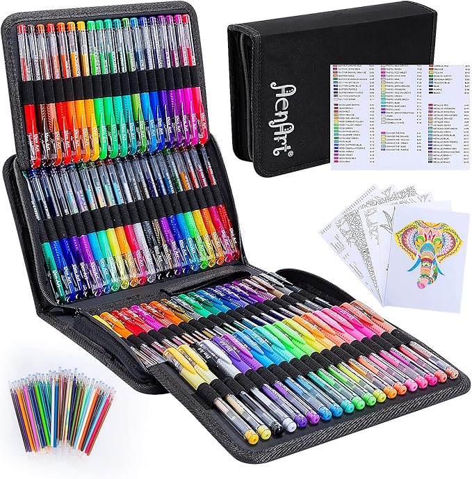 Aen Art Gel Pens for Adult Coloring Books, 160 Pack Artist Colored Gel Pen with 40% More Ink, Black Case. Perfect for Drawing Doodle Crafts Journaling Planner