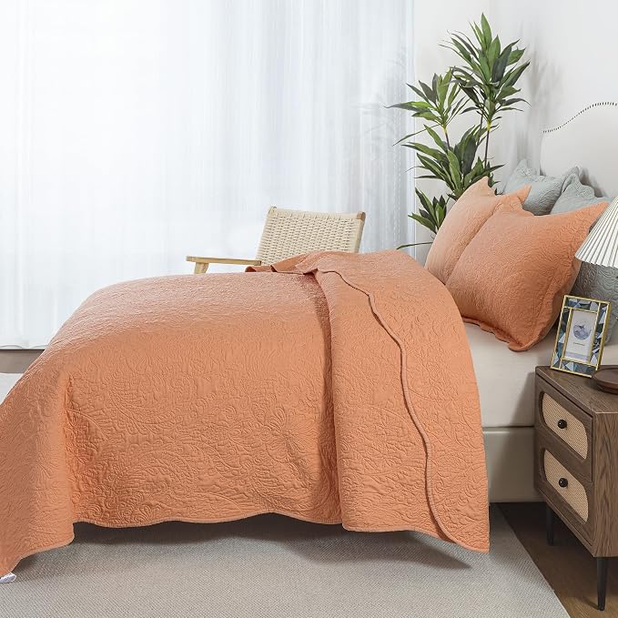 HoneiLife Quilt Sets King Size - 3 Piece Microfiber Bedspreads Reversible Coverlet Lightweight Bedcover Damask Pattern Bedding Sets All Season Quilts