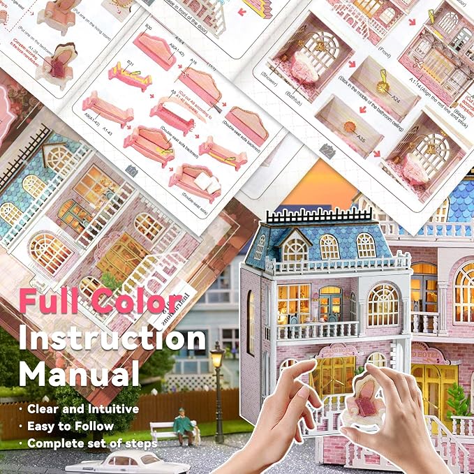 Flever Dollhouse Miniature DIY House Kit Creative Room with Furniture for Romantic Valentine's Gift (Romantic Castle)