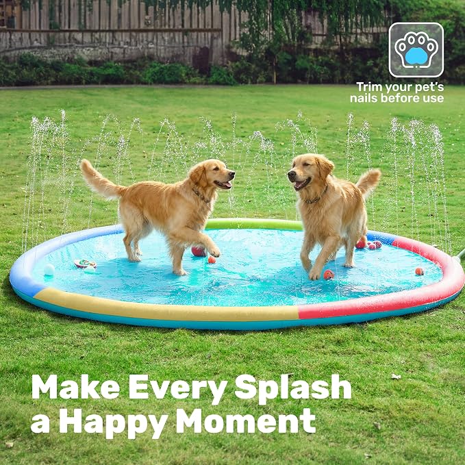 SLOOSH 120" Non-Slip Splash Pad Sprinkler - Outdoor Water Play Toys Backyard Fountain Mat for Toddlers Kids Dogs, Thickened Sprinkler Outside Pool Party Durable for Girls Boys Pets (120in, Multicolor)