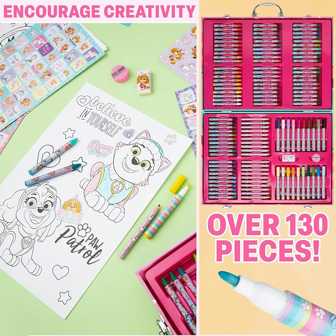 Get Trend Paw Patrol Kids Art Supplies Case with Colored Pencils, Crayons, Washable Markers, Sticker Sheets, Arts and Crafts Drawing Kit, Coloring Set, Creative Gifts for Girls
