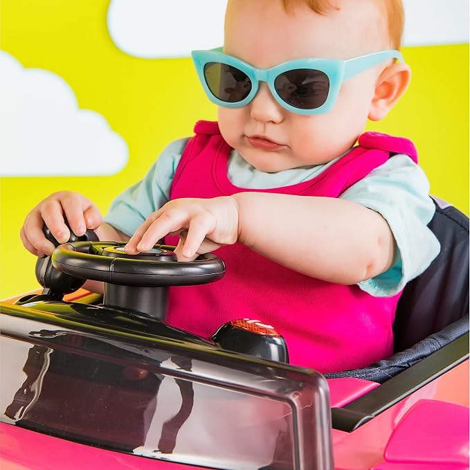 Bright Starts Ford Mustang 4-in-1 Pink Baby Activity Center & Push Walker with Removable Interactive Steering Wheel -Toy, 6 Months and up