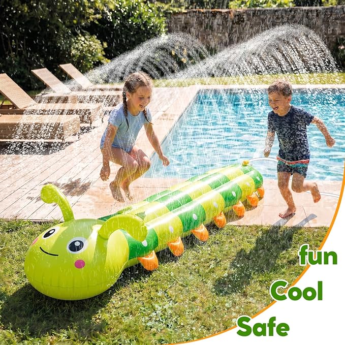 Water Sprinkler for Kids, Large Caterpillar Inflatable Sprinkler, Kids Sprinklers for Yard, Outdoor Water Toys Spray Summer Water Play for Boys Girls Dogs Backyard (Yellow)