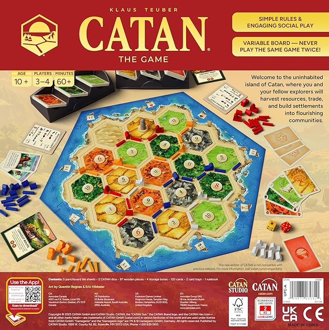 CATAN Board Game (6th Edition) Trade, Build & Settle in the Classic Strategy Game for Family, Kids & Adults, Ages 10+, 3-4 Players, 60-90 Min Playtime