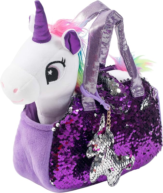 Little Jupiter Plush Pet Set w/Purse - Stuffed Animals for Girls - Unicorn Plush - Stuffed Plushies - Gift for Age 4-5 - 6-7 yrs (White Unicorn)