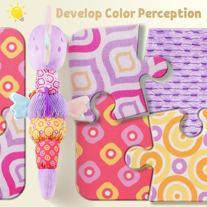 LIGHTDESIRE Baby Toys Musical Seahorse Sensory Infant Toys 0-6-12 Months | Stuffed Animals with Mirror|Crinkle|Rattle Baby Teething Toys Tummy Time for Newborn Boys Girls Shower Birthday Gifts
