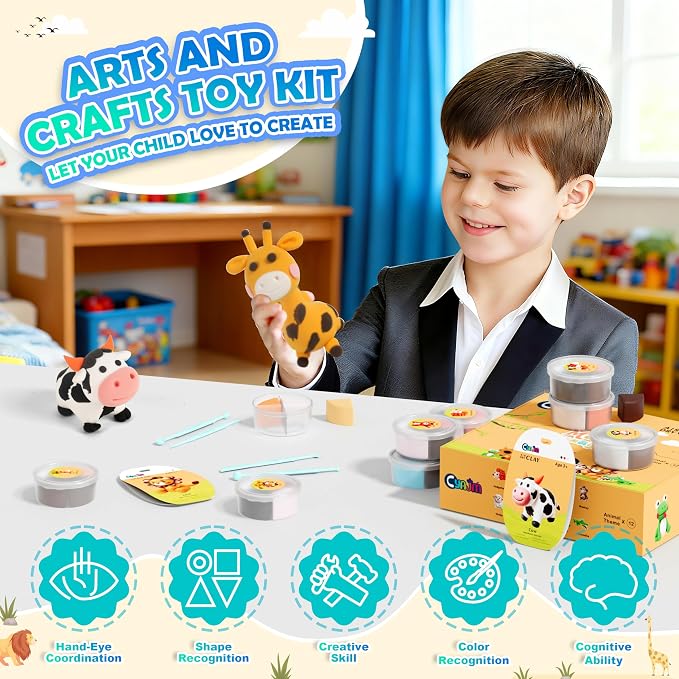 Cyajm 12-Color Air Dry Clay Kit, Animal-Themed Ultra-Light Modeling Clay for Kids, Non-Toxic Soft Air Drying Clay Set with Tools & Guide, Creative DIY Craft Gift for Boys Girls Ages 3+
