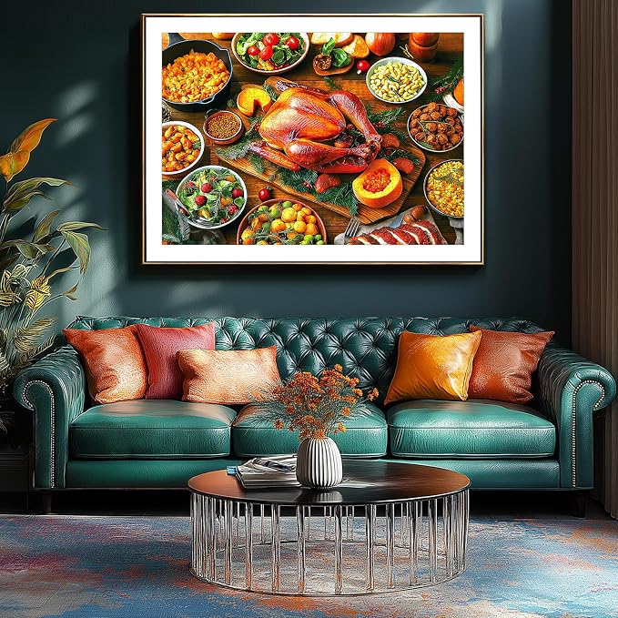 Delicious Dinner 500 Piece Food Puzzles for Adults, Fun Turkey Puzzles for Adults 500 Pieces with HD Print & Poster, 15" X 23" Dust Free Halloween Thanksgiving Christmas Family Games