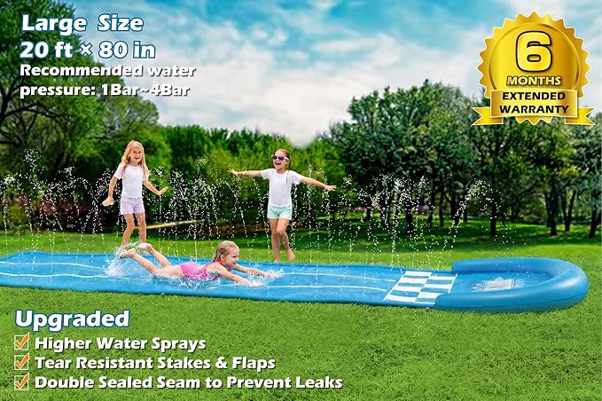 Jasonwell Slip and Water Slide - 20Ft Heavy Duty Lawn Slip Waterslide for Kids Adults with Splash Sprinkler N 3 Bodyboards Backyard Summer Outside Outdoor Water Play Toys (Race-3Lanes)