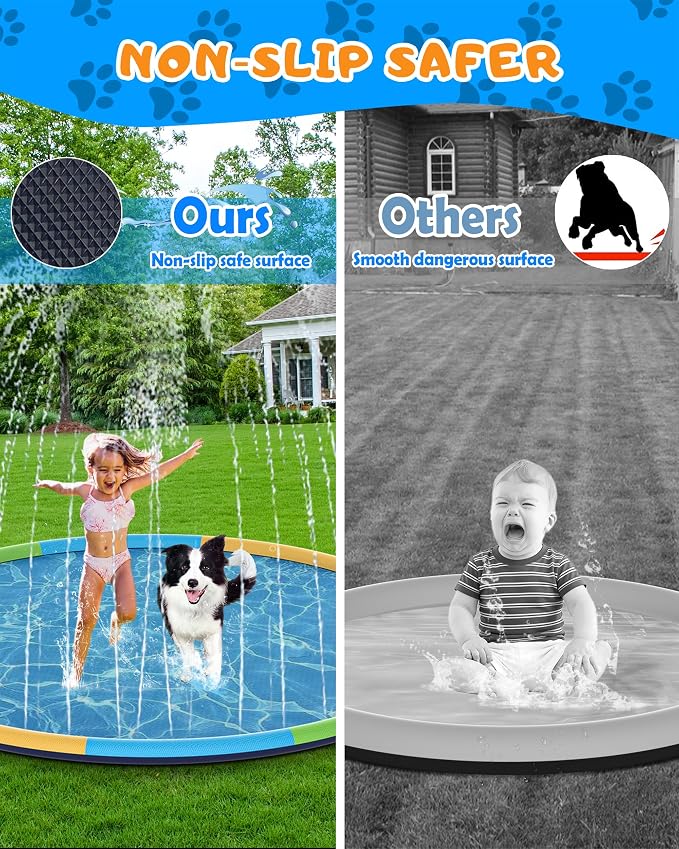Instraella Splash Pad, 16FT Extra Large Sprinkler Play Mat for Dogs & Kids, 0.55mm Thickened Outdoor Water Toys, Foldable Summer Splash Mat for Toddlers, Children and Pets