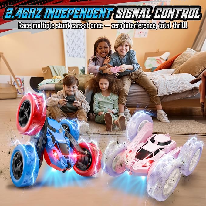 Hamdol STEM Remote Control Car for Kids, 360° Spinning Double-Sided Coloured Design RC Stunt Car with LED Lights, USB-C Rechargeable Educational Toy for Boys Ages 6–12, Ideal Birthday