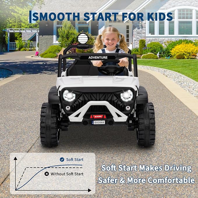 Garvee 24V Kids Electric Ride On Car with 4 x 45W Powerful Motors, Parent Remote Control & Manual Driving, Safety Speed 3-5 MPH, MP3 Player, Smooth Start, for Ages 3-8, White