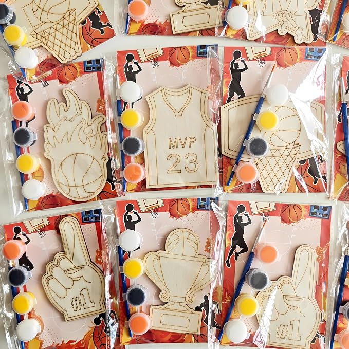 12PCS Basketball Party Favors- DIY Basketball Wood Painting Kits with Art Supplies – Fun Thank You Gifts, Birthday party& Goodie Bag Stuffer