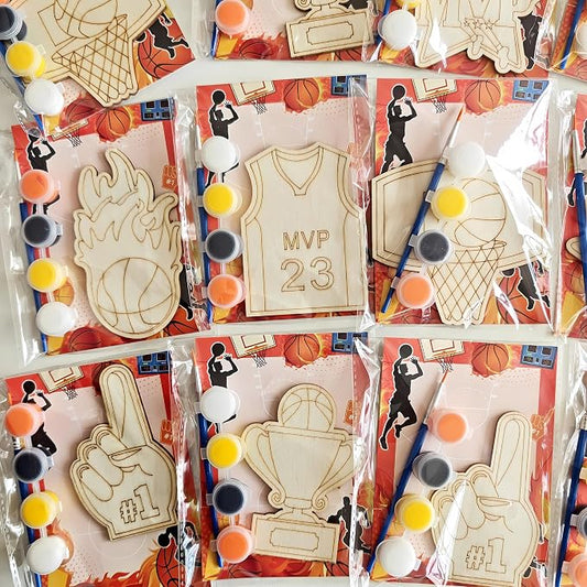 12PCS Basketball Party Favors- DIY Basketball Wood Painting Kits with Art Supplies – Fun Thank You Gifts, Birthday party& Goodie Bag Stuffer