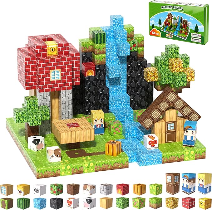 100PCS Magnetic Blocks, Magnetic Building Blocks, 0.78in Magnetic Building, STEM Game Stacking Toys for Kids, Birthday Gifts for Boys and Girls Age 3+ Years Old