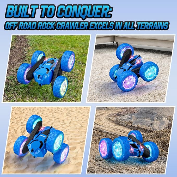 Hamdol STEM Remote Control Car for Kids Ages 6-12, 4WD RC Stunt Car with LED Wheel Lights & 360° Flips, 2.4GHz Fast Electric Toy for Boys 8-10, Educational Gift for Birthday or Valentines