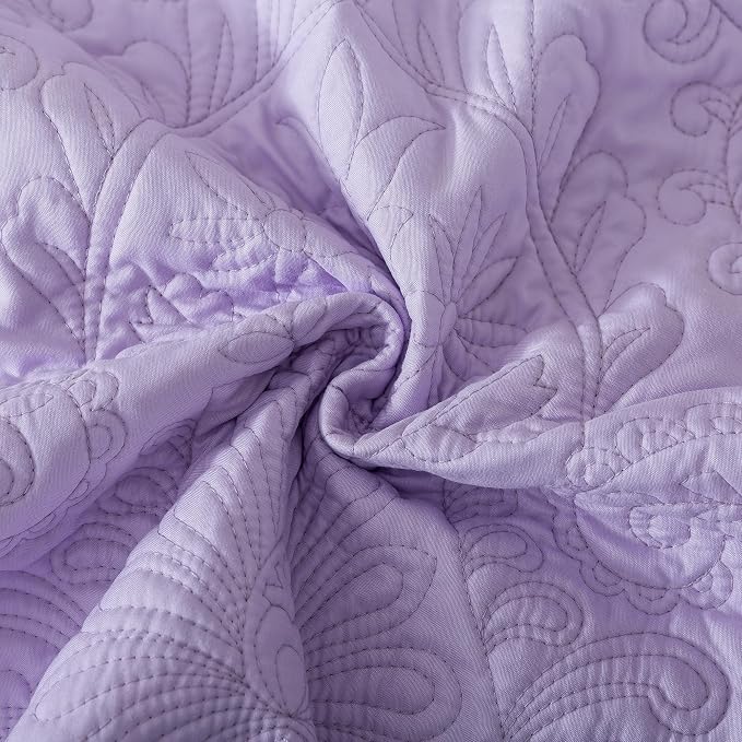 HoneiLife Quilt Sets King Size - Microfiber Bedspreads for King Bed, 3-Piece Lightweight Coverlets, Retro Bedlinen Sets, King Quilt Bedding Set All Season Use-Light Purple