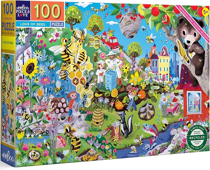 eeBoo 100 Piece Puzzle for Kids - Love of Bees Children's Puzzle Pollinator Themed, Large Pieces for Small Hands to Develop Motor Skills
