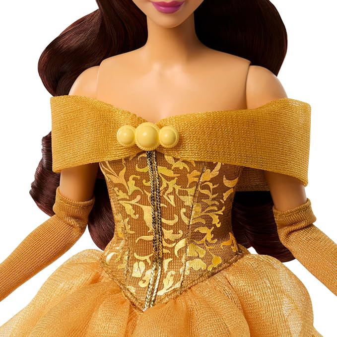 Mattel Disney Princess Belle Sparkling Princess Fashion Doll & Accessories w/Removable Dress, Shoes & Earrings, Inspired by Beauty & the Beast Movie