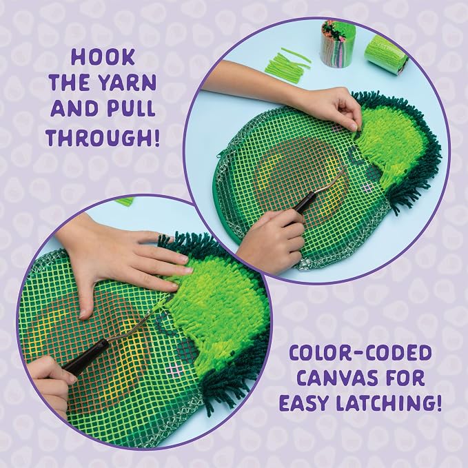 LatchKits Avocado Pillow - Latch Hook Kits for Kids, Arts and Crafts, Yarn Art, Kids Crafts, Toys for Girls, Birthday Gift for Girls, Easy to Follow Pattern, Hook Included, Craft Kits, Ages 6+