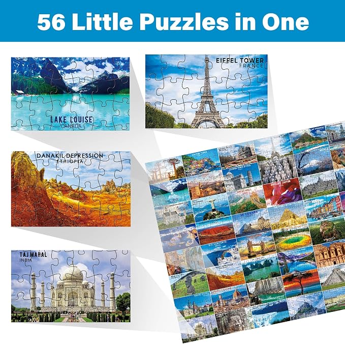 BenBen Puzzles for Adults 1000 Pieces, 56 Famous World Scenic Landmarks, Travel Poster Landscape Challenging Puzzle, Jigsaw Puzzles with Letters or Patterns on Back