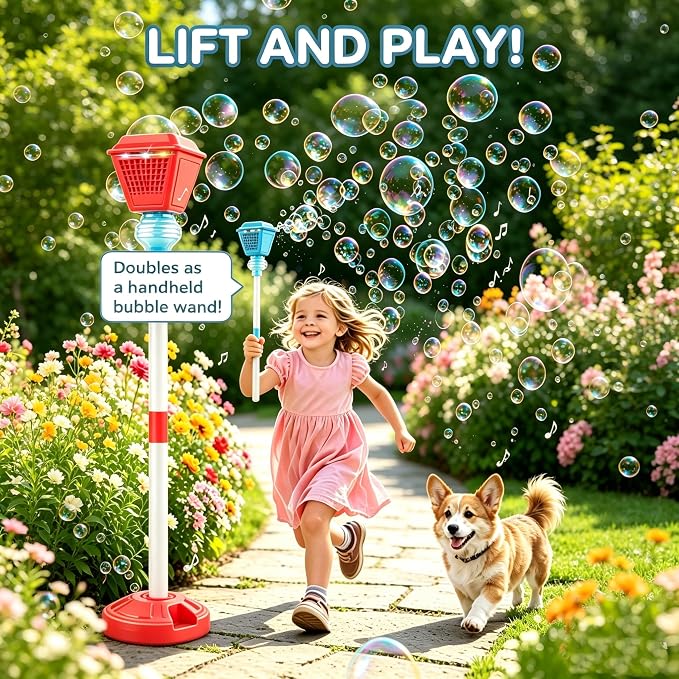 Bubble Machine for Kids Toddlers - 2026 Rechargeable Automatic Bubble Machine with Lights & Music, Bubble Blower with Adjustable Stand up to 47 Inch for Backyard Games, Outdoor Play (Blue)