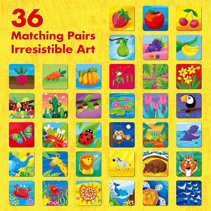 Memory Matching Game, 72 PCS Nature Theme Matching Cards for Toddlers 36 Pairs Memory Cards for Preschool 4 5 6 Years Old