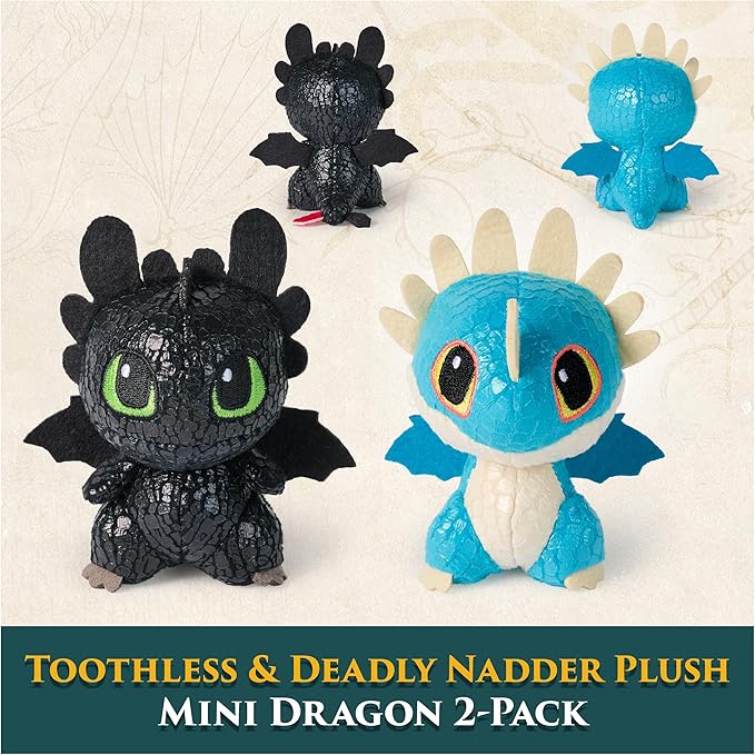 DreamWorks Dragons How to Train Your Dragon Mini Plushies, Toothless & Deadly Nadder 2-Pack, 3” Stuffed Animals, Kids Toys for Boys Ages 4 & Up