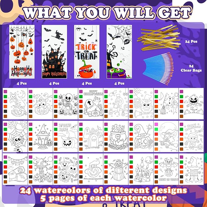 Halloween Party Favors for Kids, 120Pcs Water Coloring Books & 320Pcs Temporary Tattoos Bulk for Goodie Bags Stuffers Classroom Prizes Halloween Trick or Treat Crafts for Kids Party Supplies