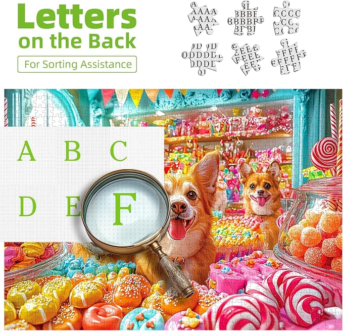 Puzzles for Adults 1000 Pieces, Cute Dogs and Candy Jigsaw Puzzle for Adults, Fun & Challenging Puzzles for Adult Family Game Gift for Friends and Family (27.5"x19.7")