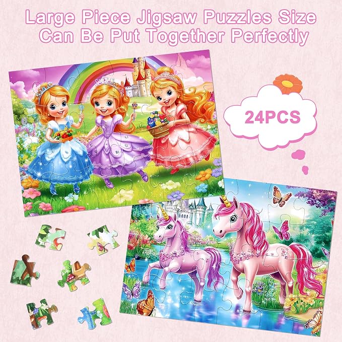 MZZOTOY 6 Packs Puzzles for Kids Ages 4-6, 24 PCS Princess Unicorn Jigsaw Puzzles for Kids Ages 3-5 | 4-8，Preschool Educational Puzzles Toys Gifts for 3 4 5 6 Boys Girls ﻿