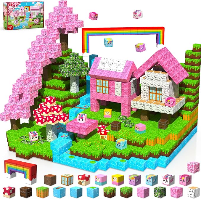 Annexfun Magnetic Blocks - 150PCS Building Blocks Unicorn Cubes - Toys for Montessori Toddler Christmas Birthday Gifts - STEM Sensory Toys for 3 4 9 10 Year Old Girl