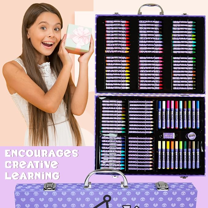Hello Kitty Sanrio Kuromi Art Supplies for Kids, Colored Pencils, Markers, Crayons, Kawaii Drawing Kit, Stationary, Art Kit, Gifts for Girls (Purple Kuromi)
