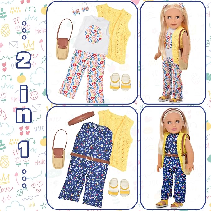 Dolls To Play 18 Inch Girl Doll, Fashion Doll with Fine Blonde Long Straight Hair for Styling, Blue Eyes, Jumpsuit, Knit Sweater, Sandals, Handbag, Clothes and Accessories Princess Doll for Kids