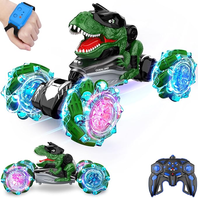 Rcabcar RC Dinosaurs Monster Truck with Light & Music, Gesture Sensing Remote Control Cars, Dinosaur Toy Cars for Kids Boys Girls Toy Gift Age 8 9 10 11 12 yr