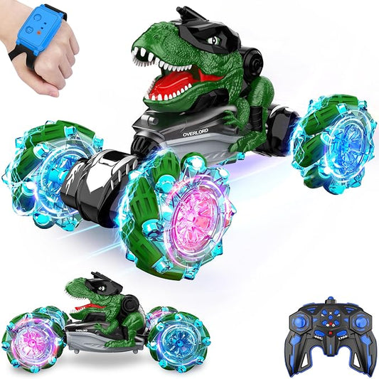 Rcabcar RC Dinosaurs Monster Truck with Light & Music, Gesture Sensing Remote Control Cars, Dinosaur Toy Cars for Kids Boys Girls Toy Gift Age 8 9 10 11 12 yr