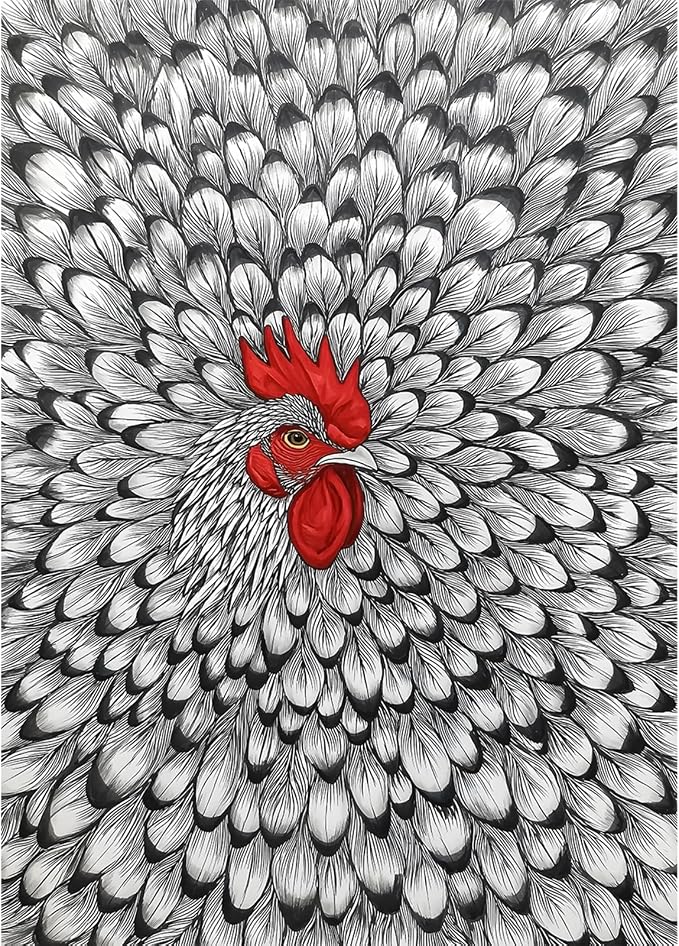 Impossible Puzzle for Adults 1000 Pieces, PICKFORU Funny Chicken Puzzle Abstract Art, Animal Rooster Jigsaw Puzzle Black White