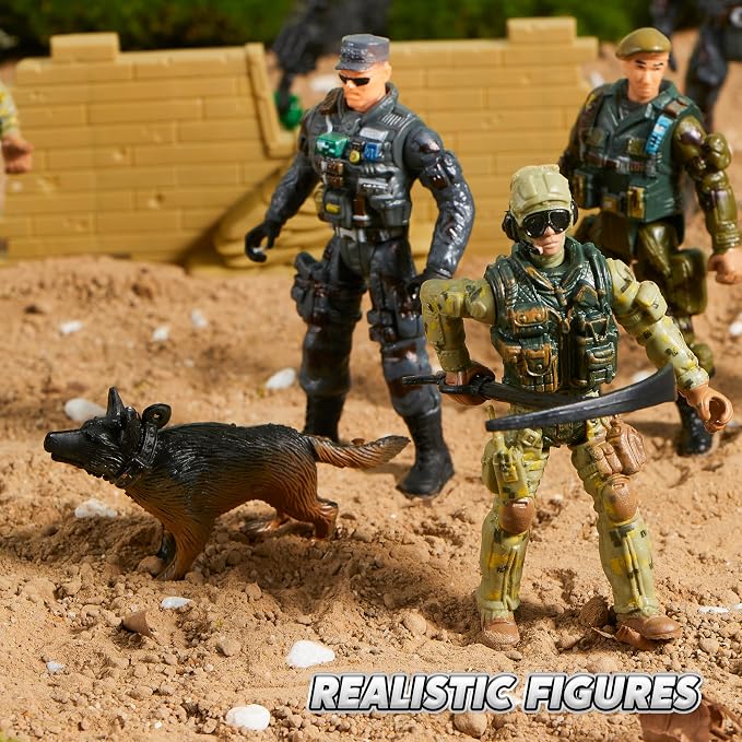 JOYIN 16 PCs Army Men Playset with 12 Realistic Army Ranger Men Action Figures and Weapon Gear Accessories, Military Soldiers Action Figures Playset, Gift for Boys 3 4 5 6 7 8
