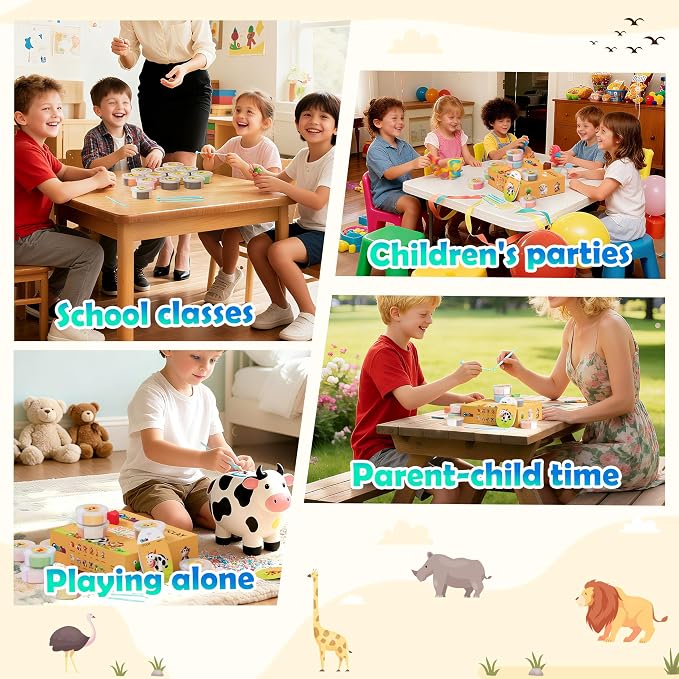 Cyajm 12-Color Air Dry Clay Kit, Animal-Themed Ultra-Light Modeling Clay for Kids, Non-Toxic Soft Air Drying Clay Set with Tools & Guide, Creative DIY Craft Gift for Boys Girls Ages 3+