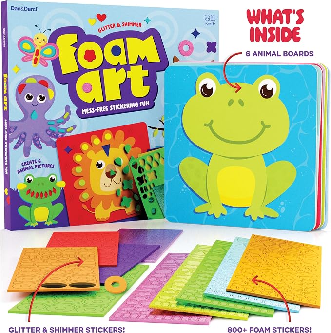 Dan&Darci Foam Sticker Art Craft for Kids - Toddler Arts & Crafts for Ages 3-5 - Boys 4-6 Birthday Gift - DIY Kid Activities Ages 3 4 5 6 Years - 4 Year Old Boy Gifts - Mess Free Craft Activity
