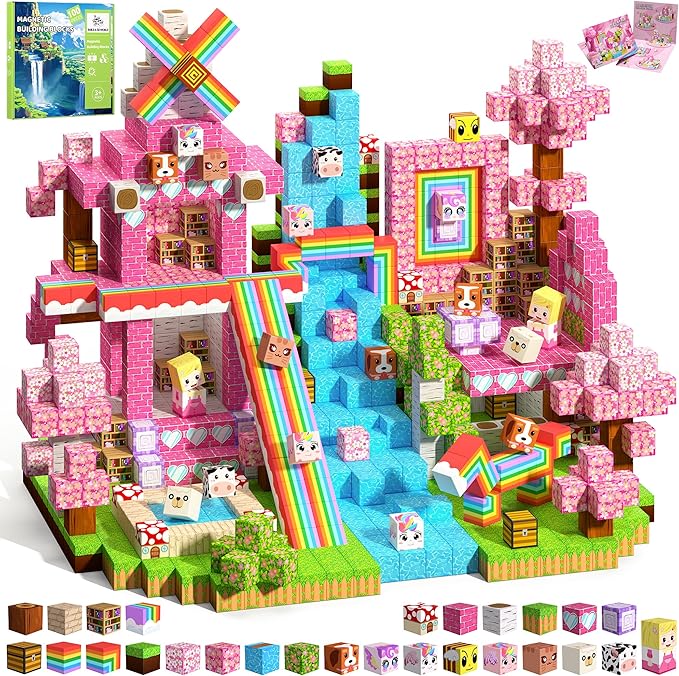 100PCS Magnetic Blocks, Magnetic Building Cube Set for Kids Ages 3+, Constructions STEM Stacking Tiles Toy Building Birthday Gifts for Girls