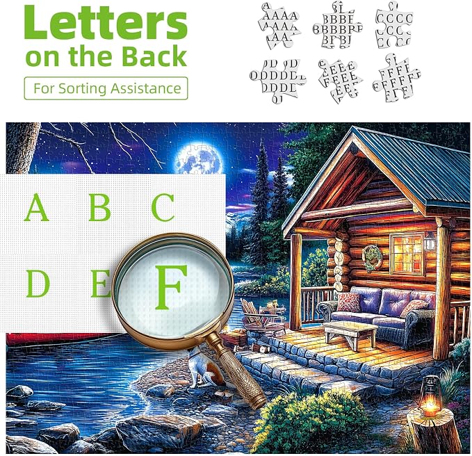 Puzzles for Adults 1000 Pieces, Moonlit Canoe Lake Cottage Landscape Jigsaw Puzzle for 1000 Pieces Perfect for Challenging Game Nights, Finished Size 27.5"x19.7"