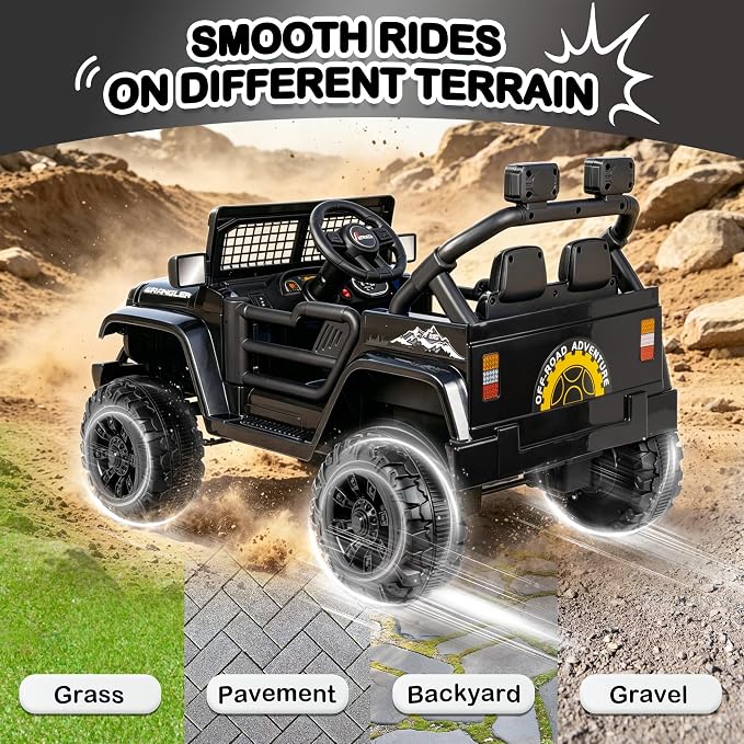 12V 7AH Kids Ride-On Truck Car, Electric Car with Parent Remote Control, Spring Suspension, LED Lights, Bluetooth, Music, Black