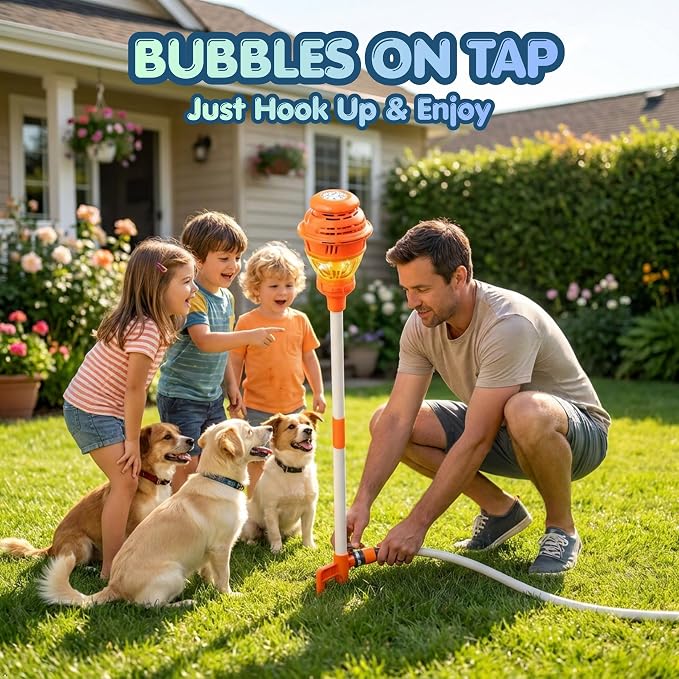 2-in-1 Standing Bubble Machine & Water Sprinkler for Kids, Battery Operated with Lights Music, Summer Outdoor Backyard Water Toy for Boys Girls Age 3+