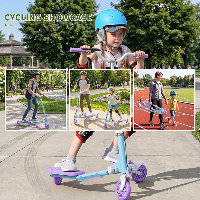 PHOEROS Upgraded Swing Wiggle Scooter,3 Wheels Drifiting Kick Scooter for Kids Ages 6-12,Teens&Adults,Youth Drifting Scooter with LED Light/4 Height Adjustable/Foldable Best Gift for Kids