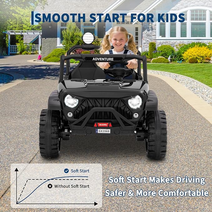 Garvee 24V Kids Electric Ride On Car with 4 x 45W Powerful Motors, Parent Remote Control & Manual Driving, Safety Speed 3-5 MPH, MP3 Player, Smooth Start, for Ages 3-8, Black