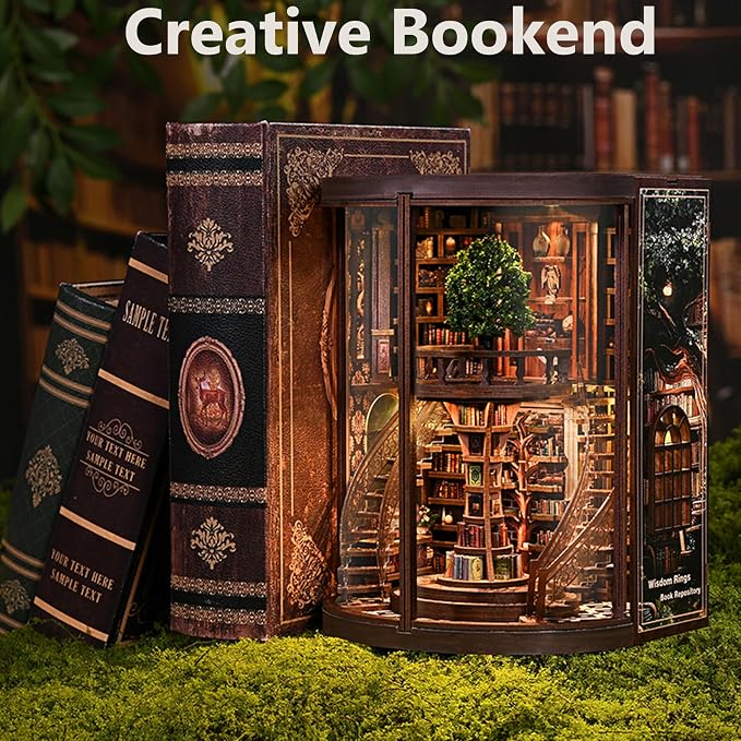ISSEVE Book Nook Kits for Adults, Library Booknook Kit DIY Miniature Dollhouse Book Nooks, 3D Wooden Puzzle Model Creative Bookshelf Home Decoration Adult Crafts Kits Gift (Wisdom Book Repository)