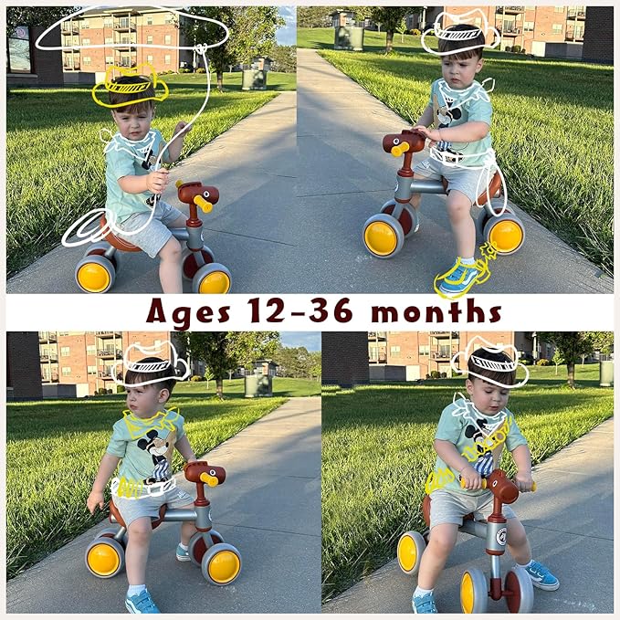 PerKidern Baby Balance Bike for 1-2 Year Old Boy Girl, Balance Bike for 12-24 Months 4 Wheels Toddler Balance Bike, Baby Bike 1+ Years Toy First Birthday Gifts