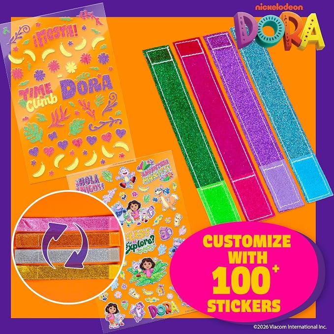 Dora Sparkle Bracelets, Reversible Bracelet Design with Easy Tab Closures, Includes Over 100 Glitter and Puffy Stickers