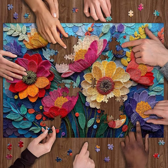 Colorful Flower Puzzles for Adults, Quilled Plant Floral Puzzle Fabric Art,Spring Flower Garden Jigsaw Puzzles 1000 Pieces Nature Challenge